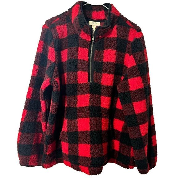 NWT Style & Co  Pullover Jacket Multicolor Large Plaid 1/4 Zip Long Sleeve Red - Picture 2 of 8